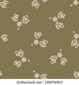 Seamless background bee gender neutral pattern. Whimsical minimal earthy 2 tone color. kids nursery wallpaper or boho cartoon pet fashion all over print.