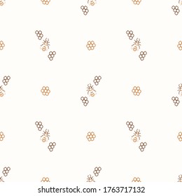 Nahtlose Hintergründe, Bienen und Honigkamm geschlechtsneutrales Babymuster. Einfache minimale Erdung 2 Töne Farbe. Kindergartenhintergründe oder Boho-Waldland-Naturmode auf dem ganzen Druck.