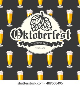 Seamless background with beer, cider and snack in sketch style. Vector illustration with pub menu pattern.