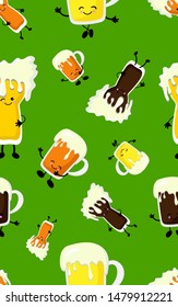 Seamless background with beer glass. Mugs and glasses for toasting with a light beer on a bright background.