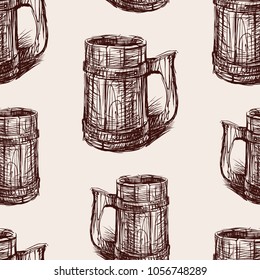 Seamless background of a beer mug sketch