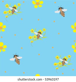 Seamless background with bees and buttercups