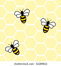 Seamless background with bees and honey