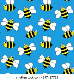 seamless background with bees on blue