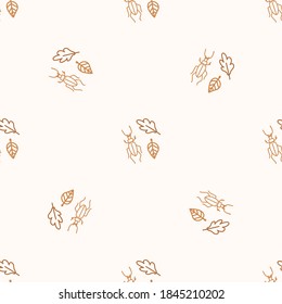 Seamless background beetle bug gender neutral pattern. Whimsical minimal earthy 2 tone color. kids nursery wallpaper or boho cartoon insect fashion all over print. 