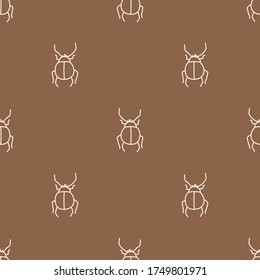 Seamless background beetle gender neutral baby pattern. Simple whimsical minimal earthy 2 tone color. Kids nursery wallpaper or boho woodland nature fashion all over print.