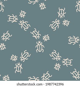 Seamless background beetle gender neutral pattern. Whimsical minimal earthy 2 tone color. kids nursery wallpaper or boho cartoon pet fashion all over print.
