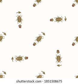 Seamless background beetle insect gender neutral pattern. Whimsical minimal earthy 2 tone color. kids nursery wallpaper or boho cartoon bug fashion all over print.