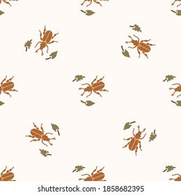 Nahtlose Hintergrund Käfer Insekten geschlechtsneutrales Muster. Whimsical minimale Erdung 2 Töne Farbe. Kindermädchen, Kindermädchen oder Boho-Cartoon-Bug-Mode im Druck.
