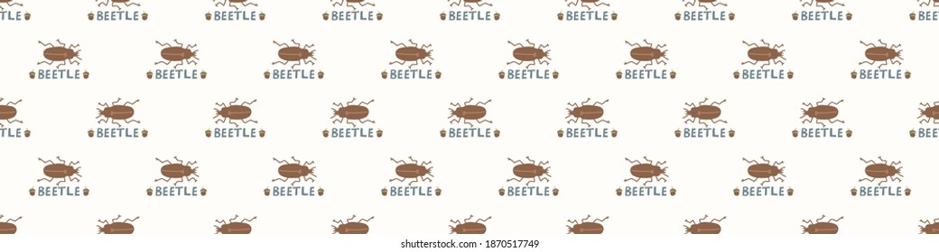 Seamless background beetle insect gender neutral baby border pattern. Simple whimsical minimal earthy 2 tone color. Kids nursery wildlife bug edging fashion trim.
