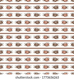 Seamless background beetle stripe gender neutral baby pattern. Simple whimsical minimal earthy 2 tone color. Kids nursery wallpaper or boho woodland nature fashion all over print.