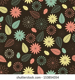 seamless background with beetles and flowers