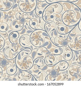 Seamless background of beige and blue of flowers 