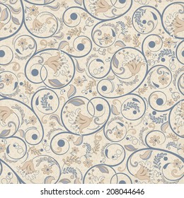 Seamless background of beige and blue of flowers