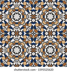 Seamless background in beige, blue and white.Vector illustration. Use this pattern in the design of carpet, shawl, pillow, textile, ceramic tiles 