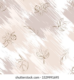Seamless background. Beige ragged spots and leaves. Autumn. Bad weather. The surface in grunge style