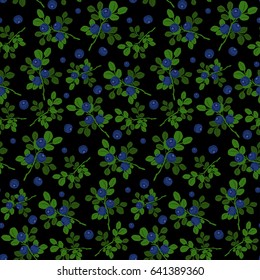 Seamless background from berries and blueberry branches. Pattern.