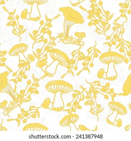 Seamless background with berries and mushrooms.