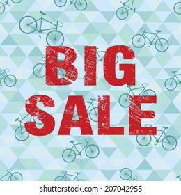 Seamless background with bicycle and  triangles. Big Sale Poster