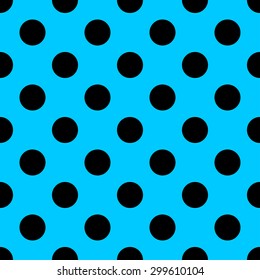 Seamless Background with big Polka Dot pattern. Polka dot fabric. Retro vector background or pattern. Casual stylish black polka dot texture on light blue background.
