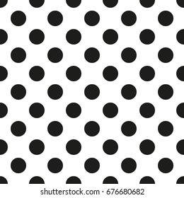 Seamless Background with big Polka Dot pattern. Polka dot fabric. Retro vector background or pattern. Casual stylish white polka dot texture on black background.