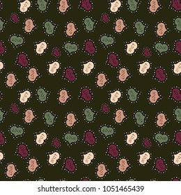 Seamless background of big and small hearts with swirls in gray, black and green colors. Vector illustration.