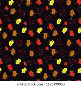 Seamless background of big and small hearts with swirls in black, brown and red colors. Vector illustration.