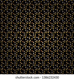 Seamless background of big and small hearts with swirls in black, yellow and beige colors. Vector illustration.