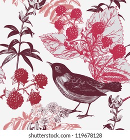 seamless background  with bird and berry
