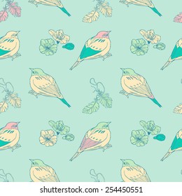 seamless background with bird and feathers