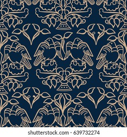 seamless background with birds and branches