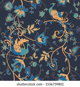 seamless background with birds and flowers