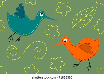 seamless background with birds and flowers