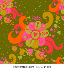 El fondo es impecable, con pájaros y flores.  Elementos para su diseño.  Ilustración del vector