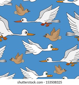 Seamless background. Birds flying in the sky.