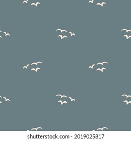 Seamless background birds in sky gender neutral pattern. Whimsical minimal earthy 2 tone color. kids nursery wallpaper or boho cartoon fashion all over print.