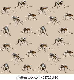 Seamless background with biting mosquitoes