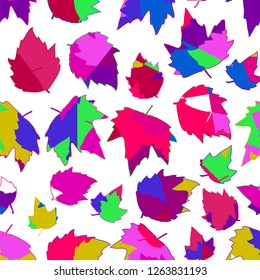 Seamless background black autumn maple leaves on white.