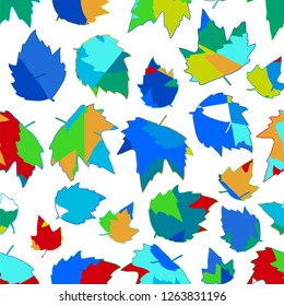 Seamless background black autumn maple leaves on white.