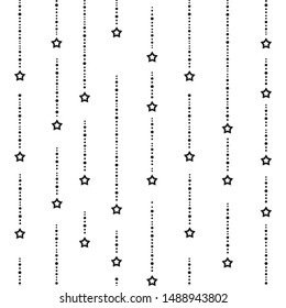 Seamless background with black dots and stars on white background. Black beads string with balls and stars. Vector illustration. Cute stars.