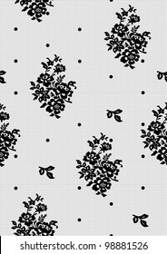 Seamless background of black lace on a white background with flowers