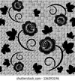 Seamless background of black lace. Vector illustration