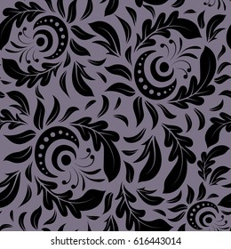Seamless background. Black and neutral ornament. Floral seamless pattern. Wallpaper baroque, damask.