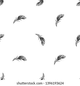 Seamless background with black palm leaf. Botanical floral illustration. Vector line drawn tropical leaves. Hand drawn contour sketch on white background.