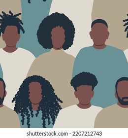 El fondo sin foco con los negros. Hay siluetas de diferentes hombres y mujeres. Patrón con iconos de personas. Multitud. Ilustración del vector