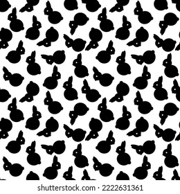 Seamless background with Black Rabbits . Animals on white. Vector pattern for fabric, paper and other surface