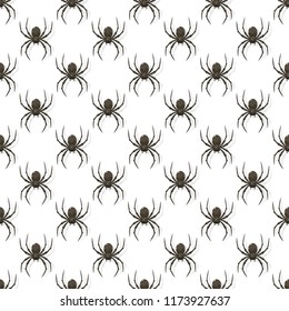 Seamless background with black scary spiders for Halloween isolated on white background, illustration.