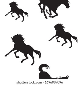 seamless background of black silhouettes of drawn horses on a white background, pattern	
