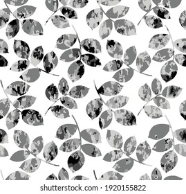 Seamless background in black and white in bright winter. Vintage Elements of leaves. Vector illustration. Use for wallpaper, paper, textiles.