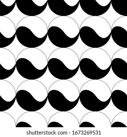 Seamless background with black and white circular patterns.
